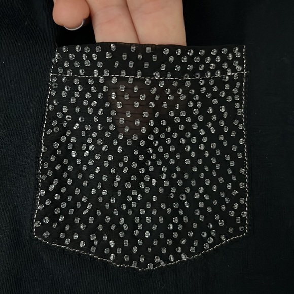 AX Armani Exchange Short Sleeve Top Tee with a beaded pocket Sz. S Sheer Back - Picture 3 of 9